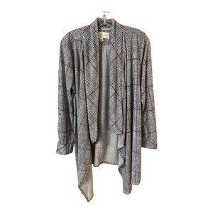 French Laundry Women’s Open Front Cardigan – Black, White & Red Plaid – Size M –